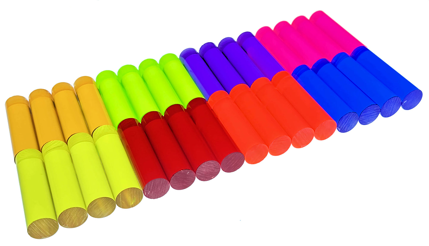 32 Pcs 8 DIFFERENT COLOR 3/4” DIAMETER CLEAR ACRYLIC ROD DOWELS PEGS