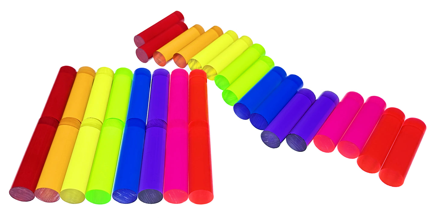 32 Pcs 8 DIFFERENT COLOR 3/4” DIAMETER CLEAR ACRYLIC ROD DOWELS PEGS