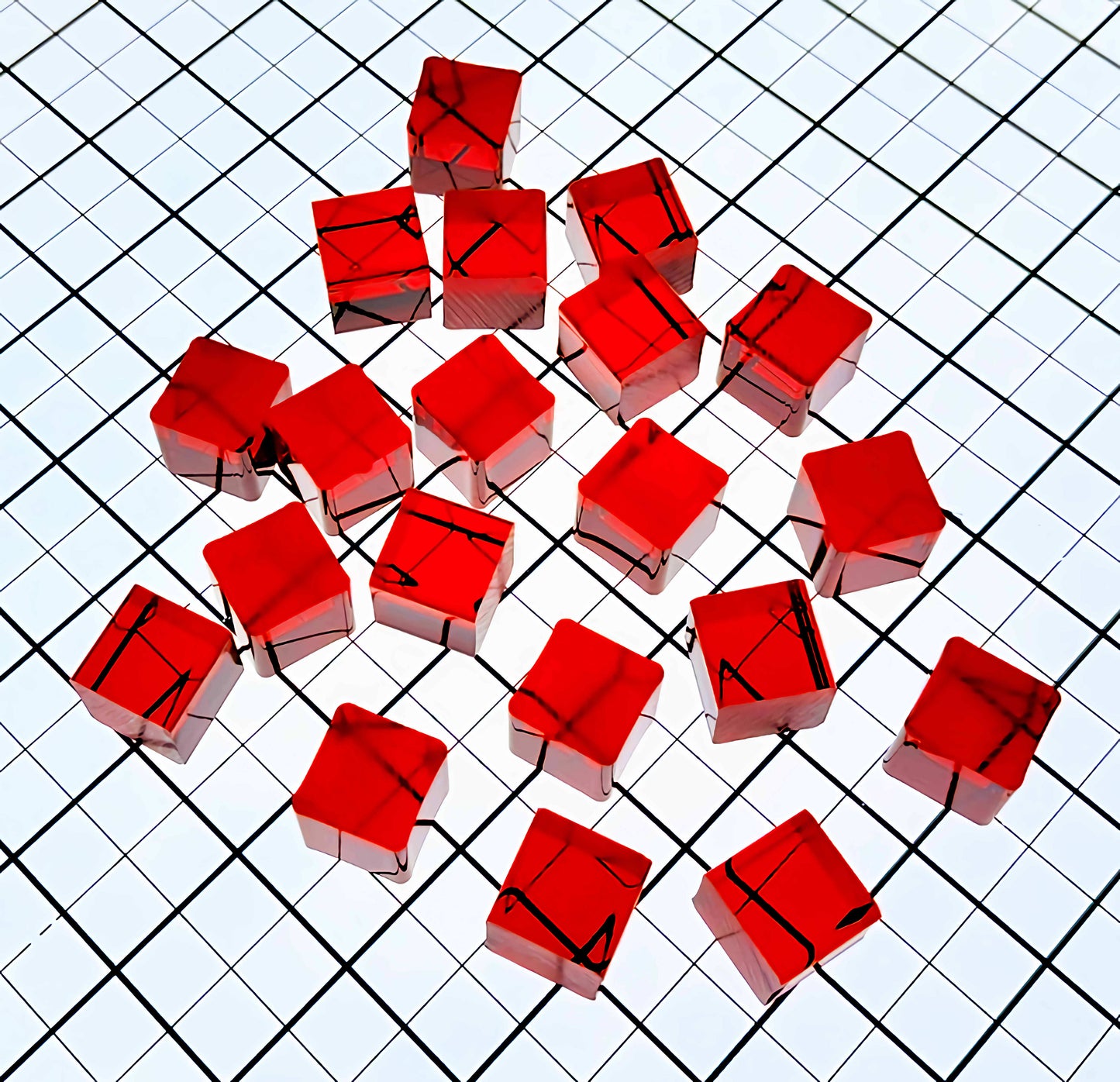 20 Red Translucent Acrylic Cubes - 3/4" Square