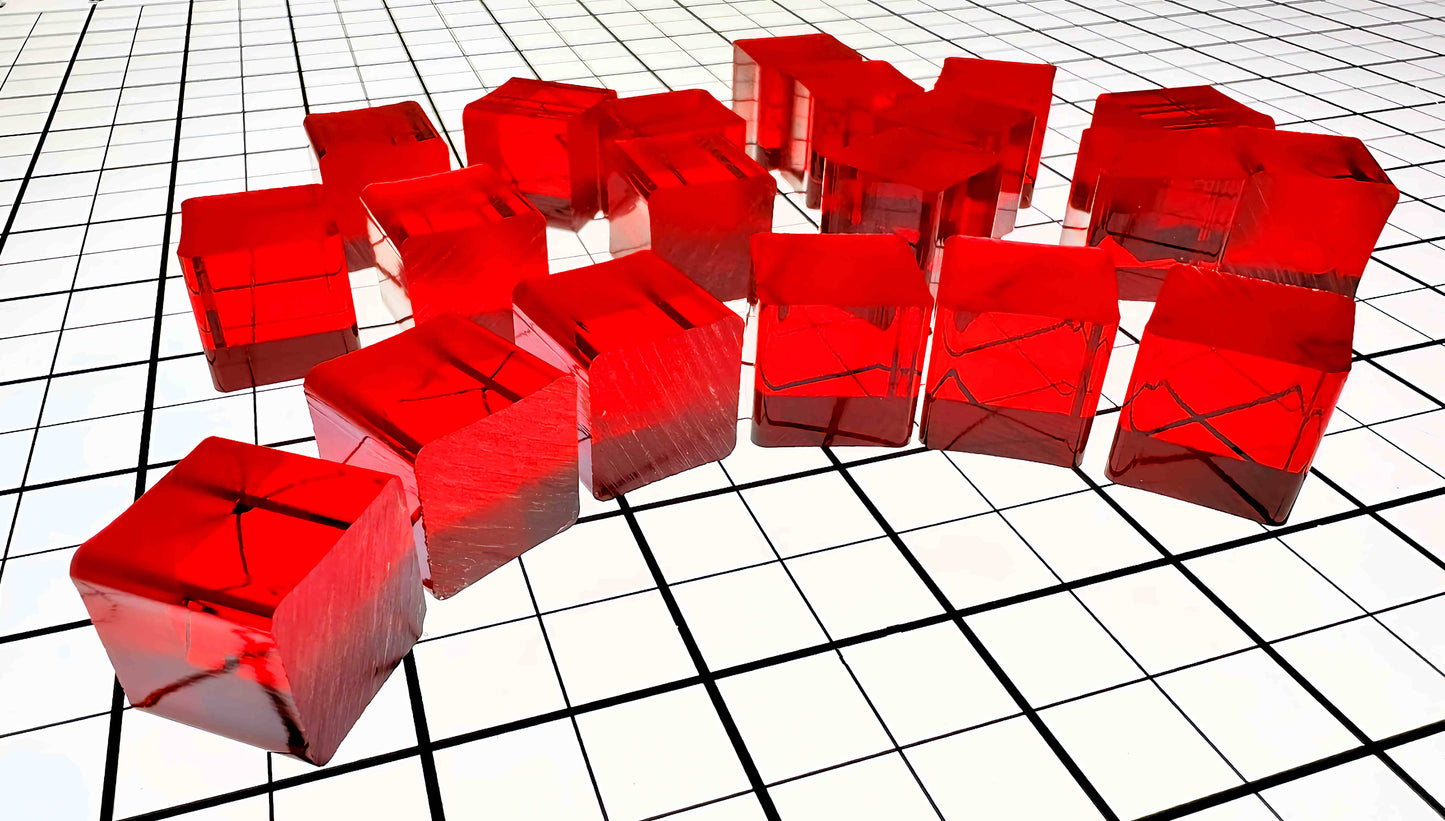 20 Red Translucent Acrylic Cubes - 3/4" Square